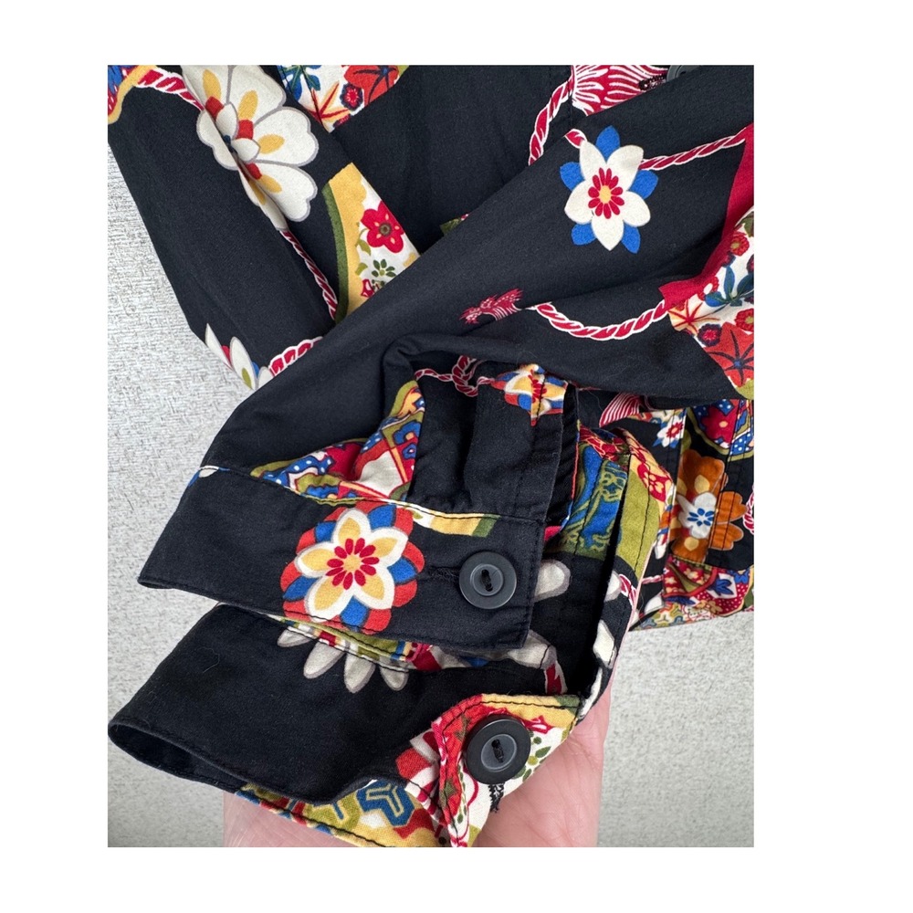 Anne Carson Cotton Jacket — M — Black Floral Fan Print Y2K Cropped Trucker - Picture 6 of 10